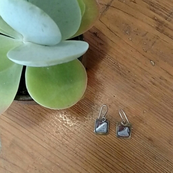 Abstract Modern Brass, Copper + Silver Earrings - Picture 2 of 4